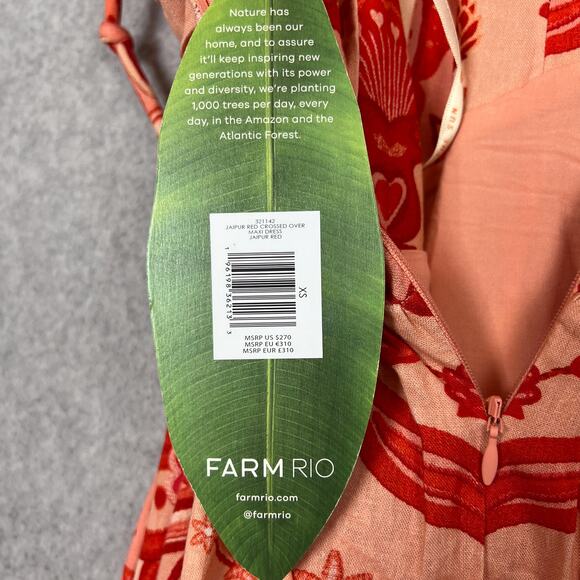Farm Rio Jaipur Red Crossed Over Linen Blend Maxi Dress Size XS - Picture 12 of 16